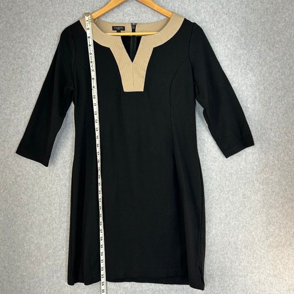 Talbots Black Tan V‎ Neck Dress 3/4 Sleeve Ponte Sheath Career Size 6 Petite 6P - Picture 8 of 11